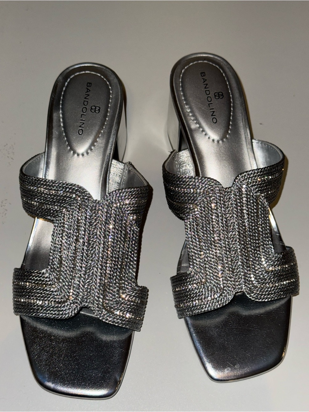 Bandolino Metallic Silver Braided Slide Mules
